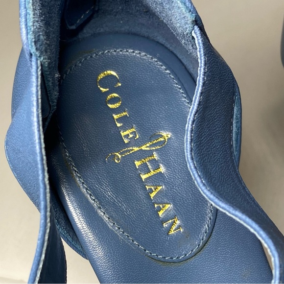 Cole Haan Wedge Sandals Women’s Size 8 B Dusty Blue Open Toe Shoes Zip Up Back - Picture 11 of 16